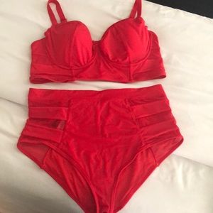 Red high waisted bikini